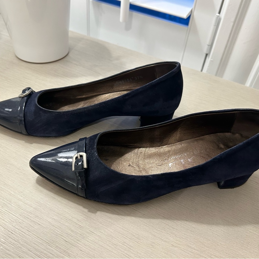 AGL Dark Blue Flats with Patent Buckle